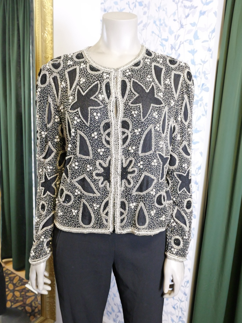 Laurence Kazar Black Jacket with Silver Beadwork